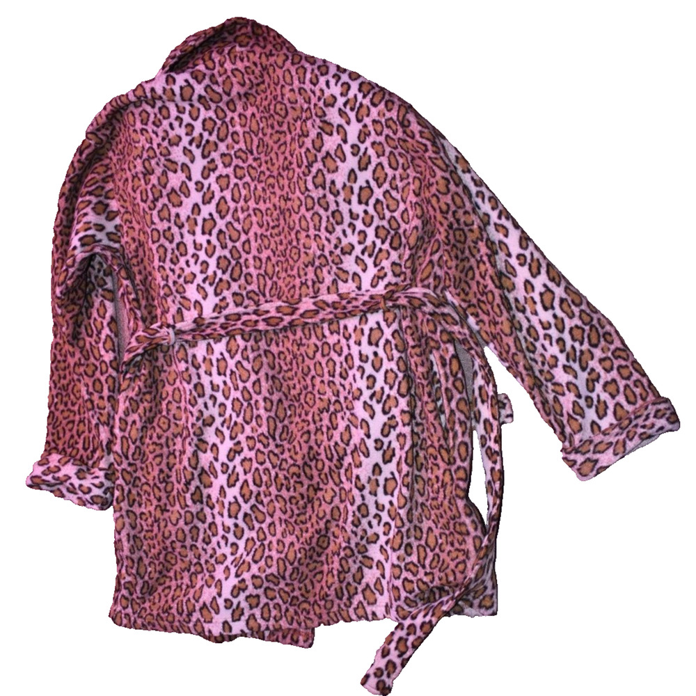 VTG Intimates By Rag Leopard Print Short Robe w/Pockets & Belt | Medium - Picture 2 of 5